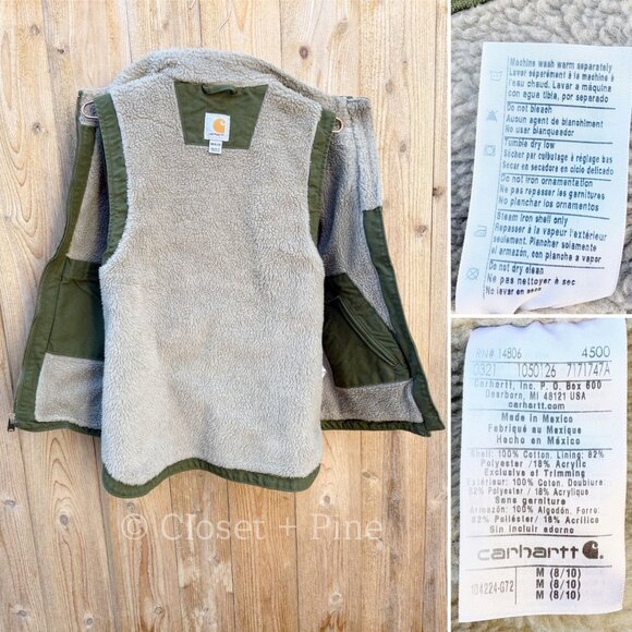 Carhartt Sandstone Washed Duck Sherpa Lined Vest Size Medium Green - Picture 13 of 17